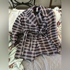 Plaid Lululemon Studio Trench Coat Softshell Black Waist Tie